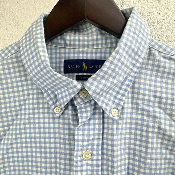 Ralph Lauren Classic Fit Shirt Men’s L Blue/White Checkered LOGO- Pony Button Up - Picture 7 of 7